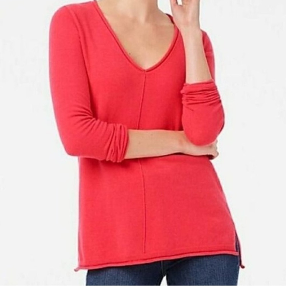 J.Crew V Neck Sweater in Coral Lightweight Cotton Wool Blend EUC